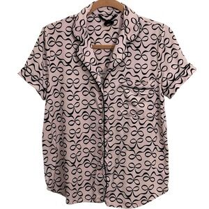 KATE SPADE PINK & BLACK BOW PRINT PAJAMA TOP SZ SM